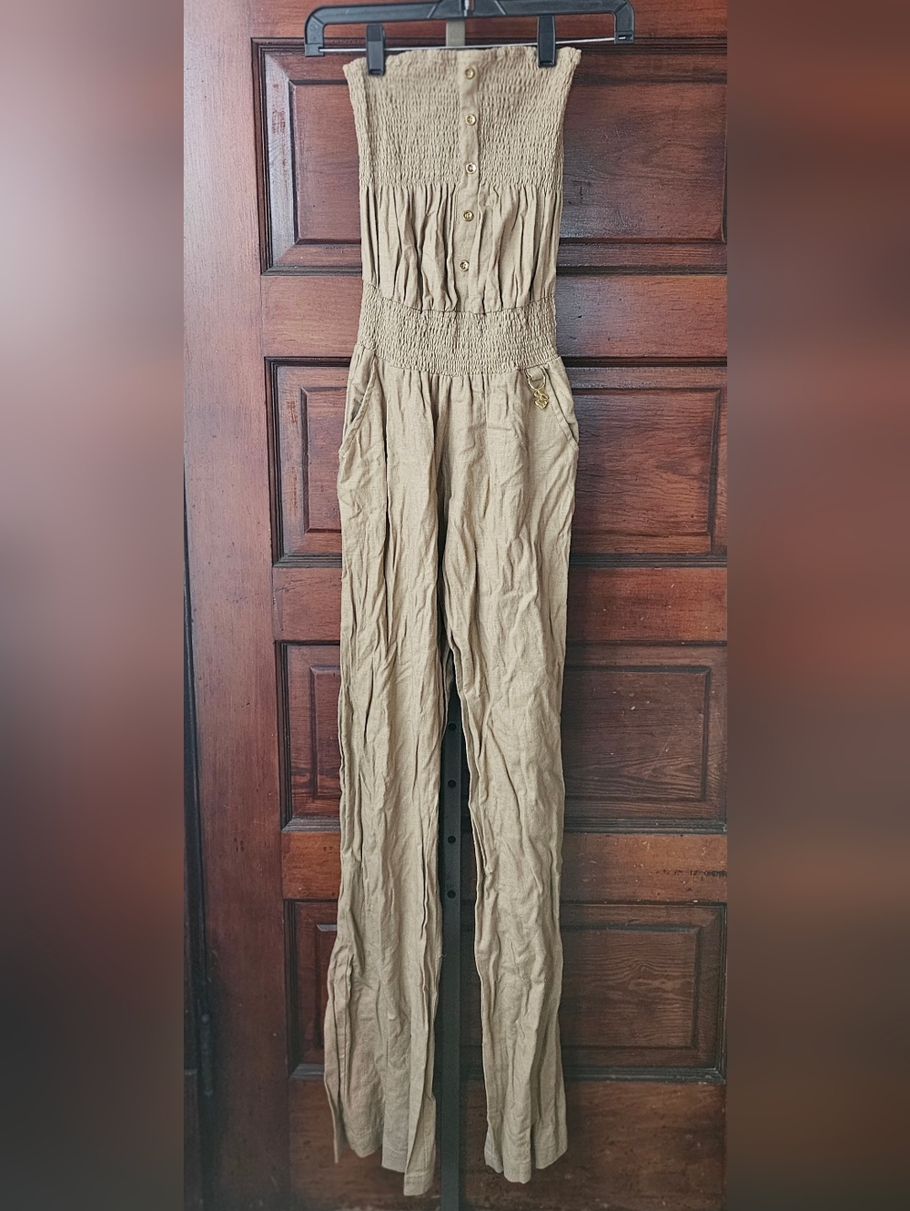 M, Rocawear, Tan Romper Jumpsuit, Widelegged, Sleeveless